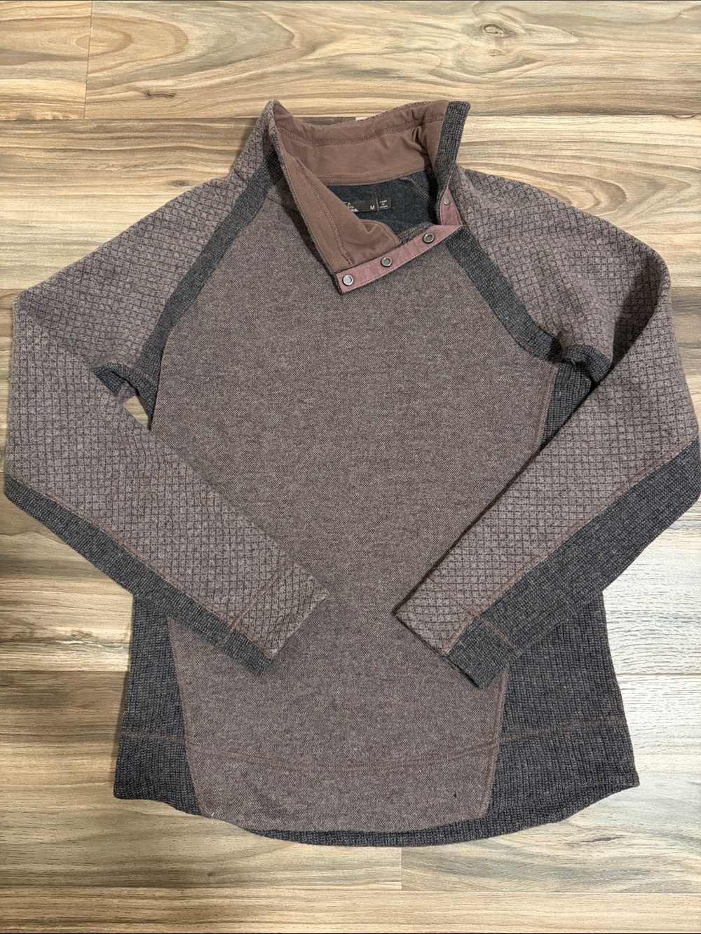 Prana Brandie Sweater Women’s M Wool Blend Asymmetrical Mock Neck Pullover Brown